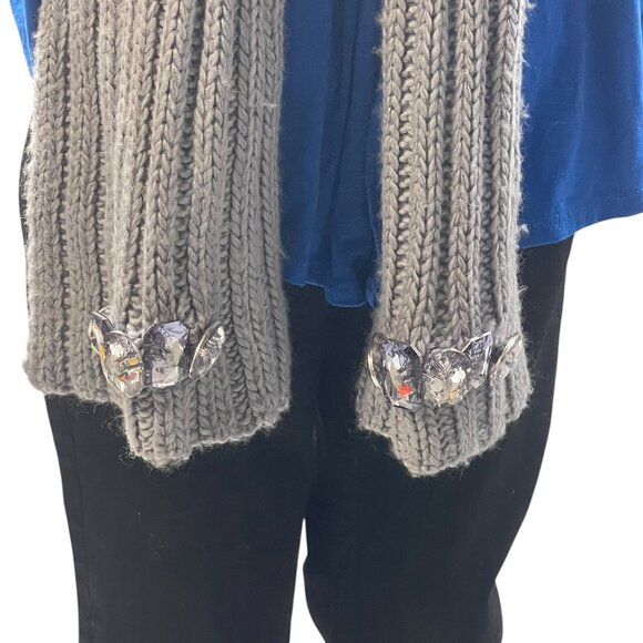 Juicy Couture Scarf Soft Lining Jeweled Neck Warmer Gray Metallic Cable Knit - Picture 10 of 11